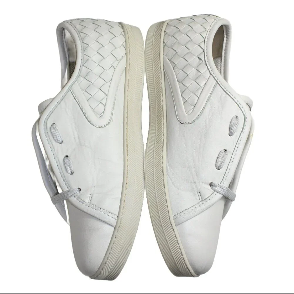 Bottega Veneta Intrecciato White Leather Low Profile Sneaker Size 36.5 (US 6.5)